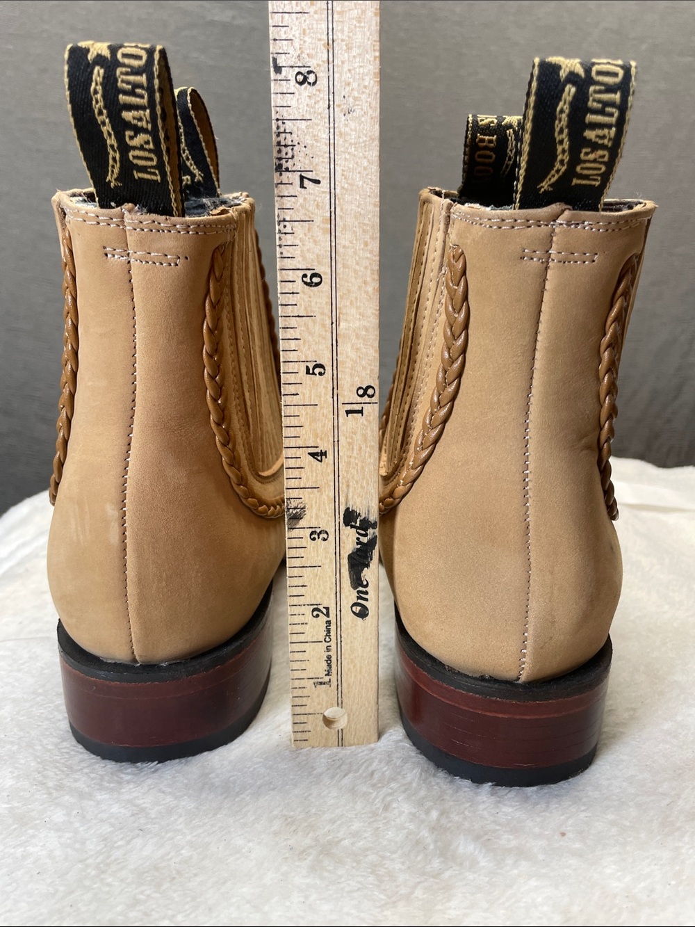 Los Altos Women’s Tan Suede Ankle Booties with Red Sole Detail - Picture 6 of 10